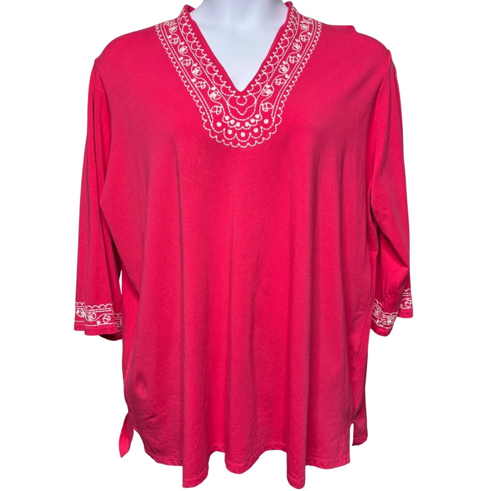 JONES NEW YORK Fuchsia Pink‎ Embroidered Tunic Top 3X Boho-Chic Peasant Coastal